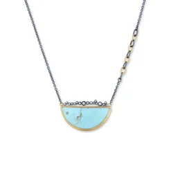 Josephs Jewelers Necklaces And Pendants>Two-Tone Turquoise and Diamond Necklace