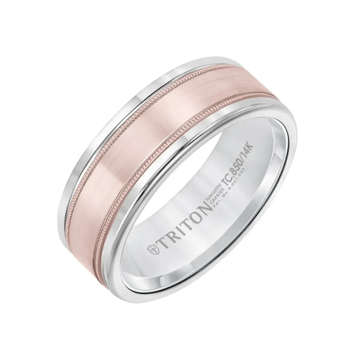 Josephs Jewelers Wedding Bands For Men>White Tungsten and 14K Rose Gold Band