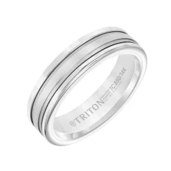Josephs Jewelers Wedding Bands For Men>White Tungsten and 14K White Gold Band