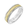 Josephs Jewelers Wedding Bands For Men>White Tungsten and 14K Yellow Gold Band