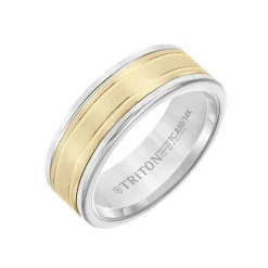 Josephs Jewelers Wedding Bands For Men>White Tungsten and 14K Yellow Gold Band