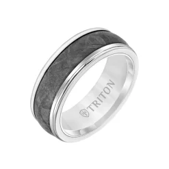Josephs Jewelers Wedding Bands For Men>White Tungsten and Meteorite Band