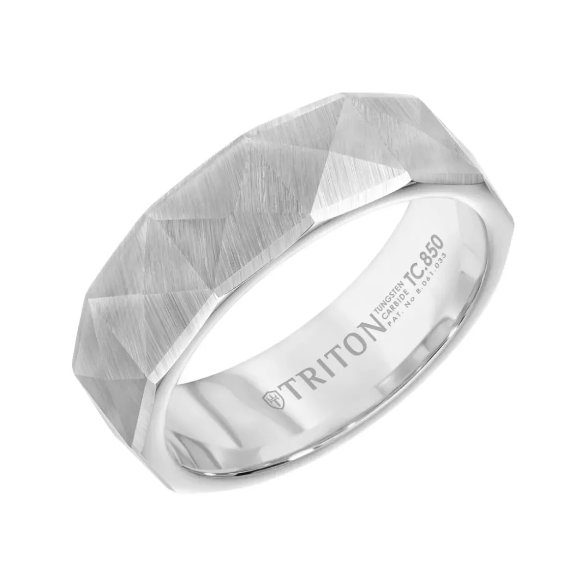 Josephs Jewelers Wedding Bands For Men>White Tungsten Pyramid Pattern Wedding Band