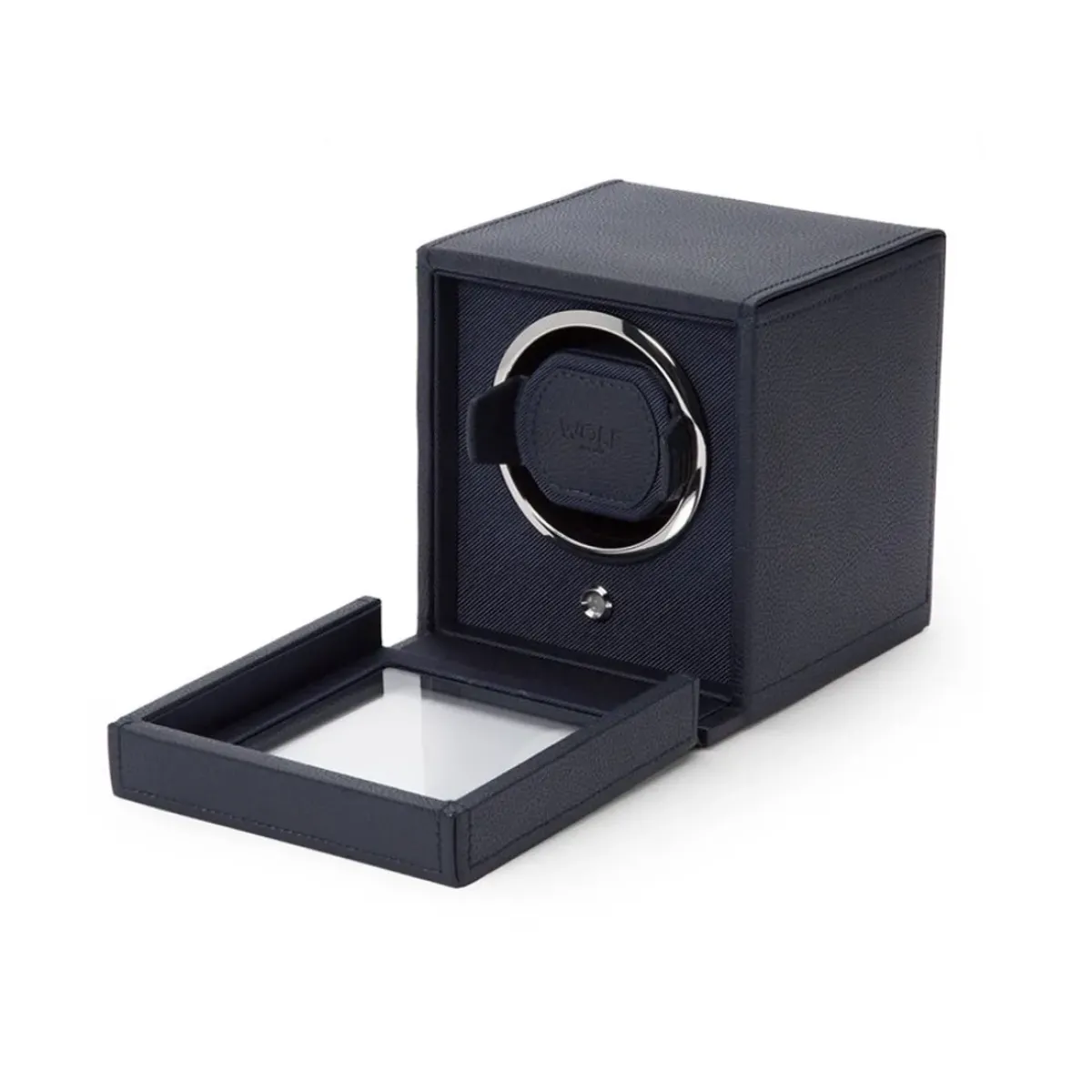Josephs Jewelers Watch Storage>WOLF – Navy Single Cub Watch Winder with Cover