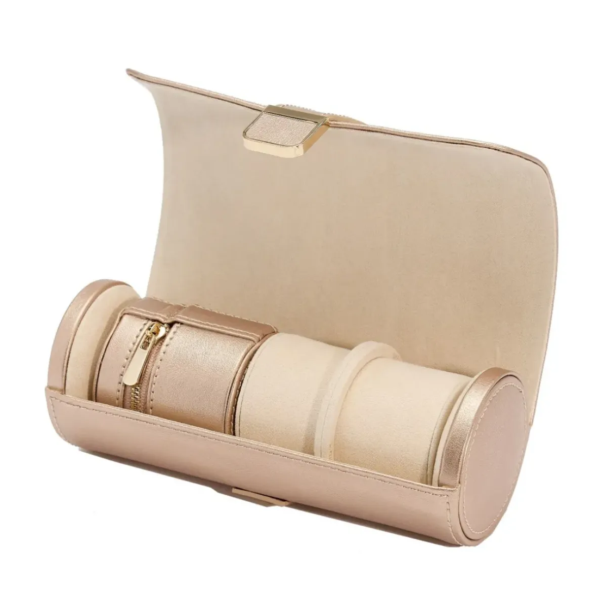 Josephs Jewelers Watch Storage>WOLF – Rose Gold Palermo Dbl Watch Roll w/ Jewelry Pouch